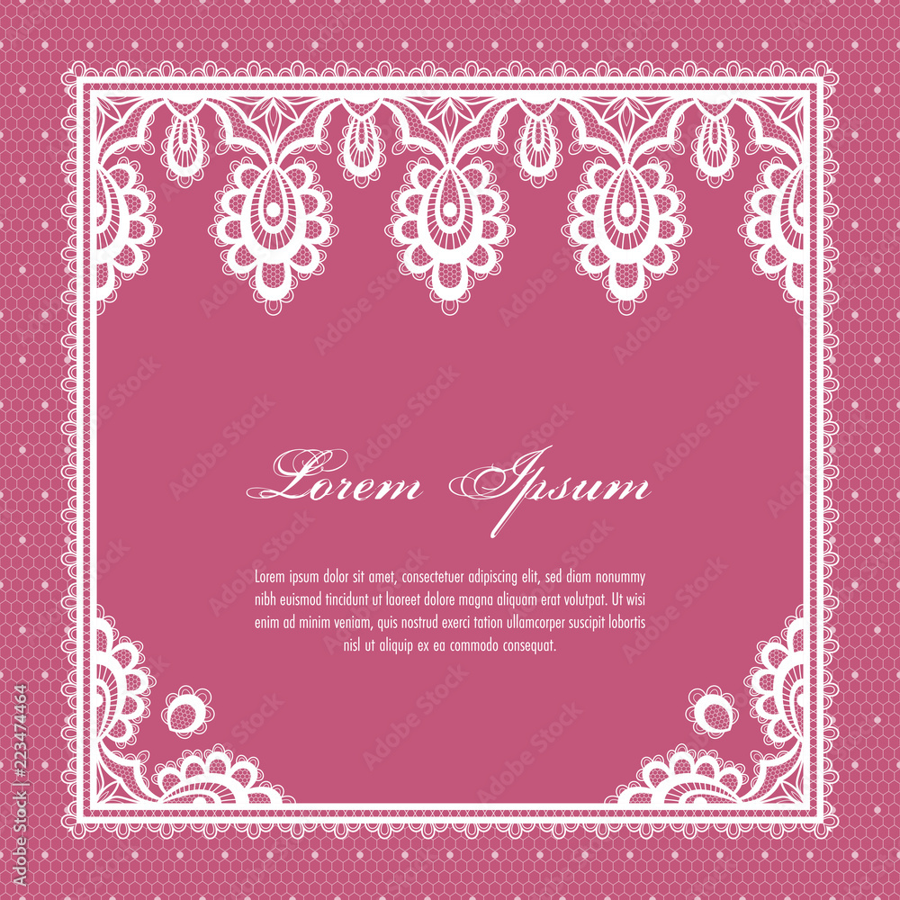 Wedding card or invitation template with a filigree lace floral pattern