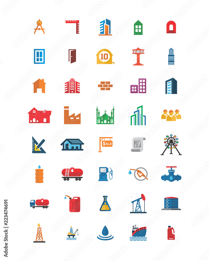 variation mixed oil refinery stationery tool image vector icon logo symbol set variation mixed oil refinery stationery tool image vector icon logo symbol set