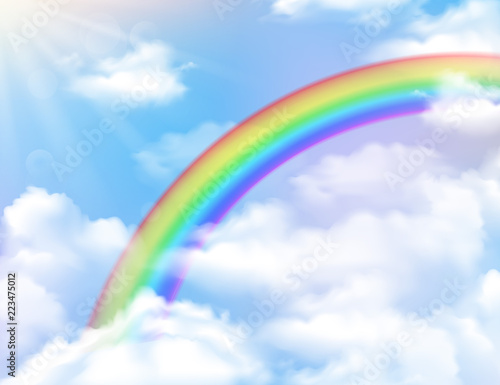 Rainbow And Clouds Background © Macrovector