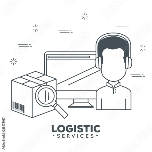 logistic services with support agent and computer