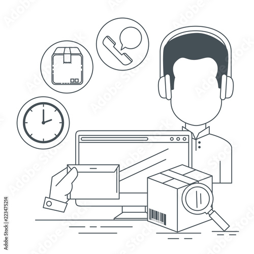 logistic services with support agent and computer