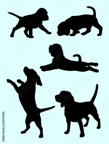 Beagle dog silhouette 02. Good use for symbol, logo, web icon, mascot, sign, or any design you want.