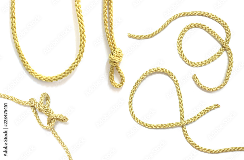 collection of gold rope on white background