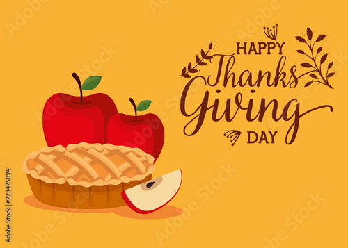 happy thanks giving card with sweet pie