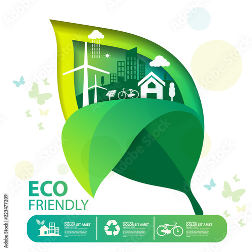 Eco green city.Save the world and environment concept.Urban landscape for green energy isometric style.Vector illustration.