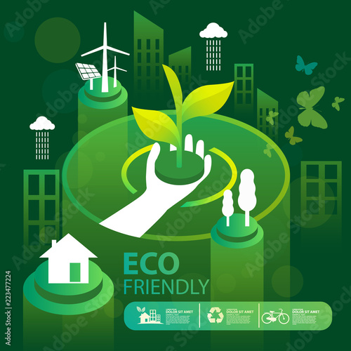 Eco green city.Save the world and environment concept.Urban landscape for green energy isometric style.Vector illustration.