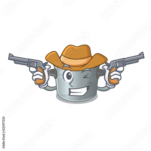 Cowboy stock pot on wooden table cartoon
