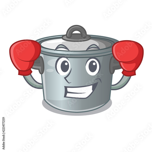 Boxing stock pot on wooden table cartoon