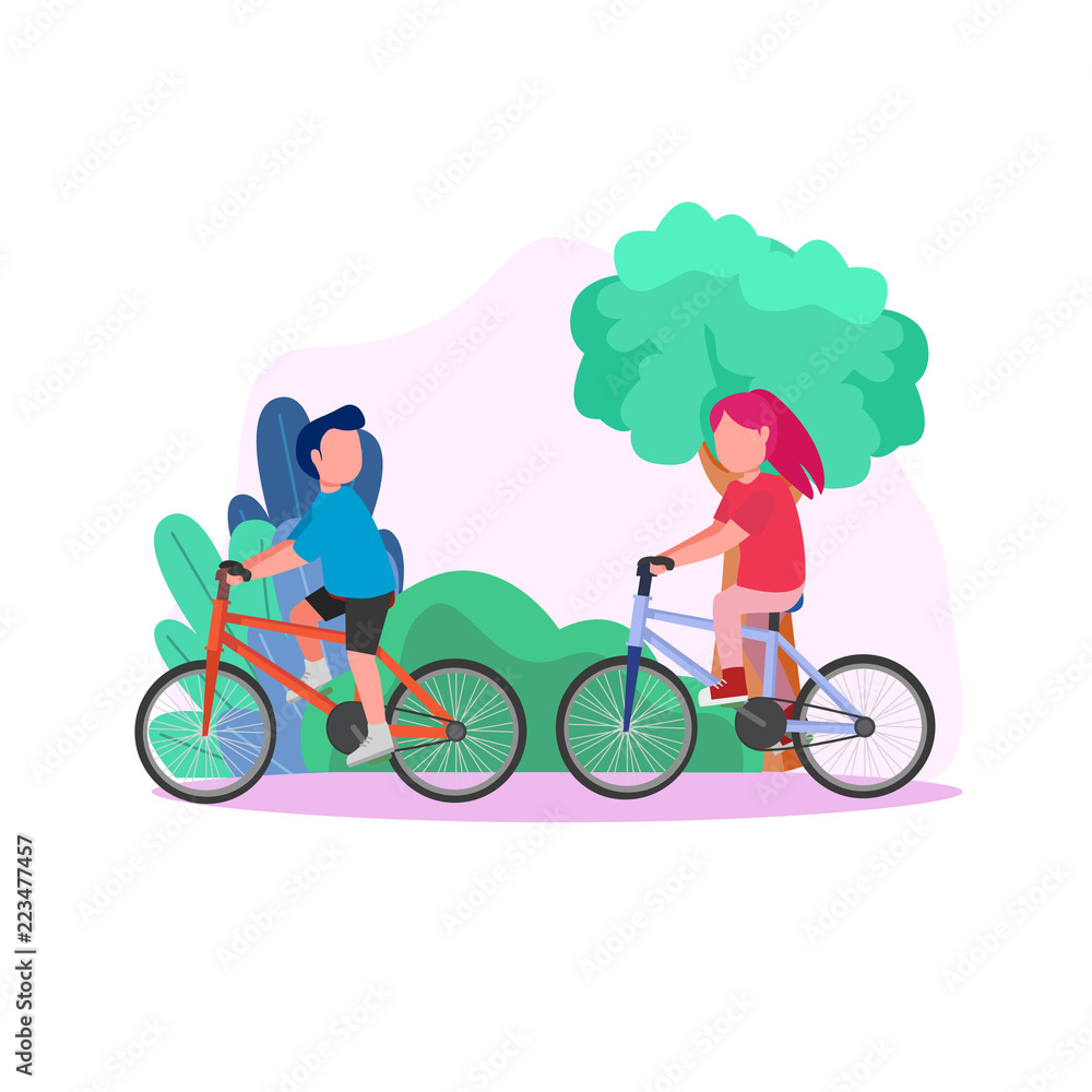 Naklejka premium Young Couple Riding Bike Together, Sport Illustration Vector