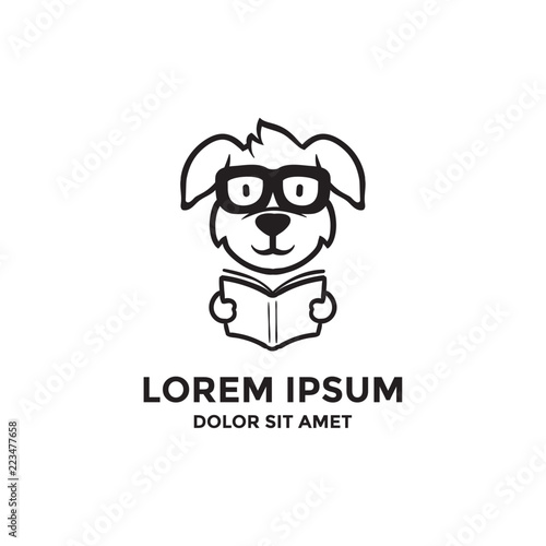Nerd Dog Reading Book use Glasses