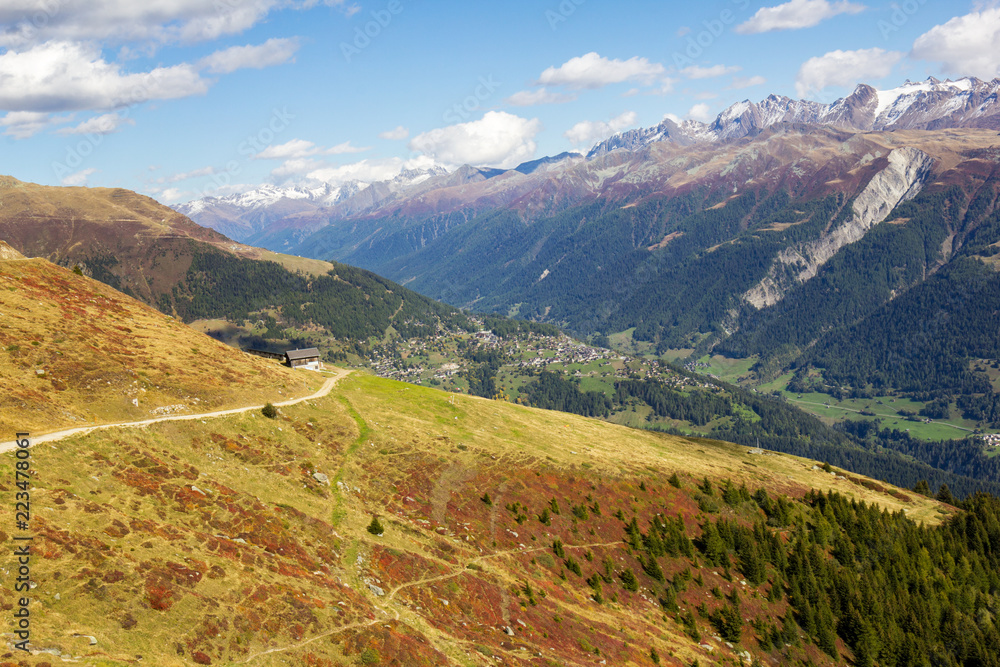 Valley Fieschertal in colorful autumn, Canton Valais, Switzerland
