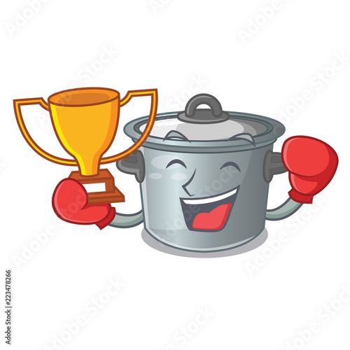 Boxing winner cookware stock pot isolated on mascot