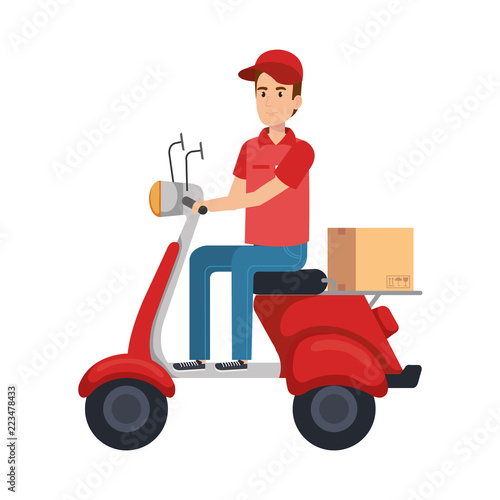 delivery worker in motorcycle and box
