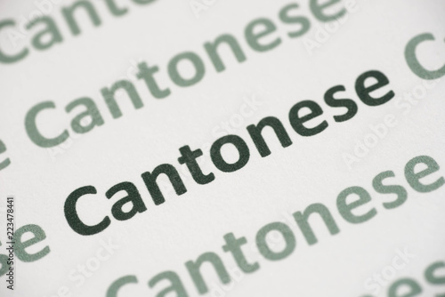 word Cantonese language printed on paper macro