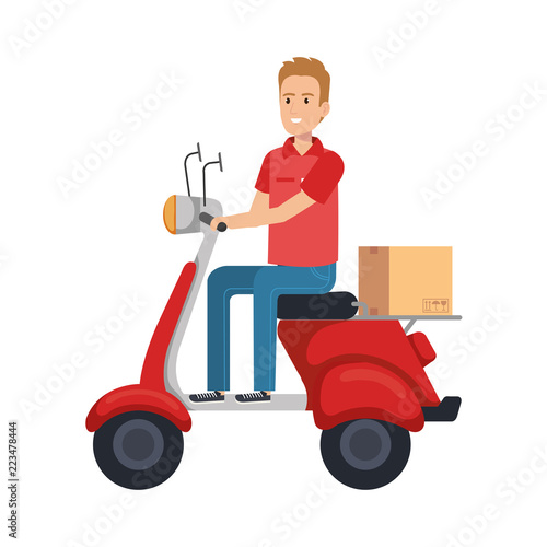 delivery worker in motorcycle and box