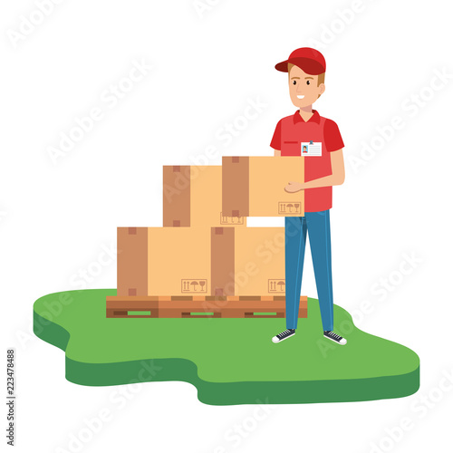 delivery worker with pile boxes