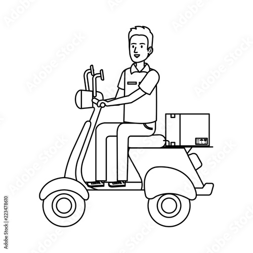 delivery worker in motorcycle and box