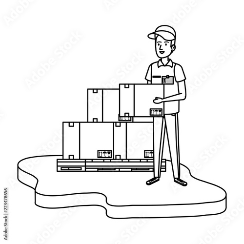 delivery worker with pile boxes