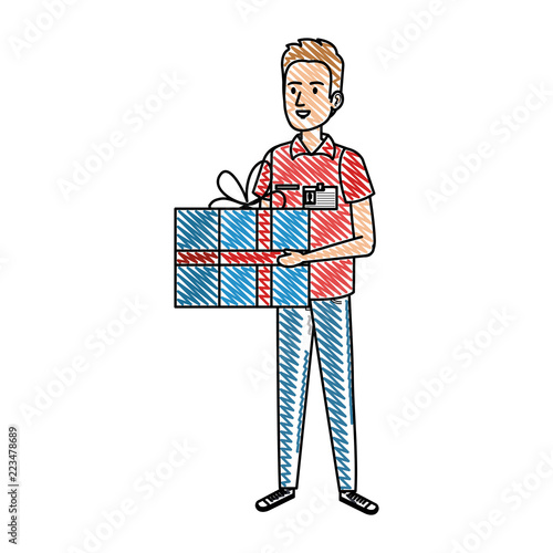 delivery worker with gift character