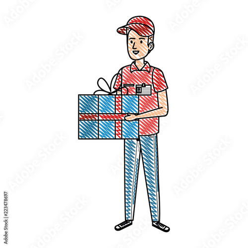 delivery worker with gift character