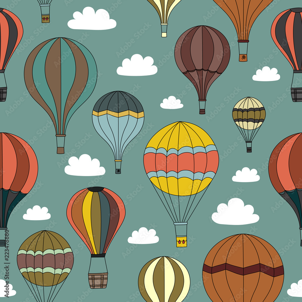 Fototapeta premium Seamless Background of Vintage Hot Air Balloons