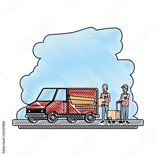 delivery workers with cart and van