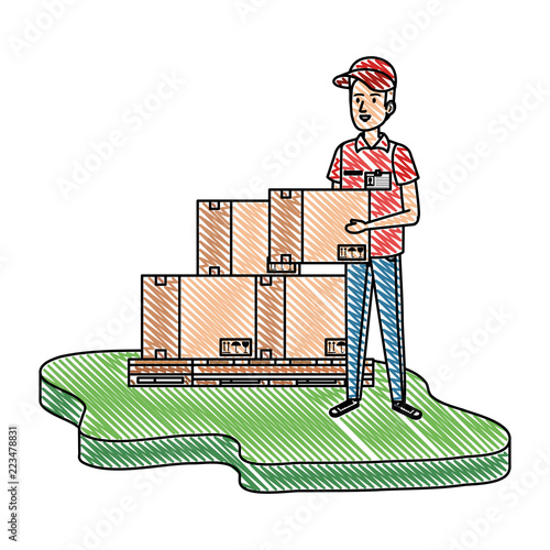 delivery worker with pile boxes