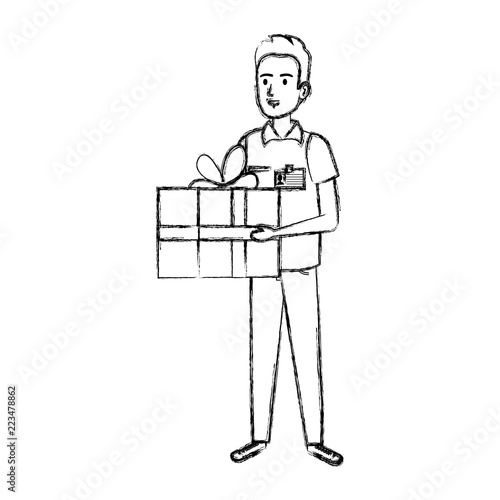 delivery worker with gift character