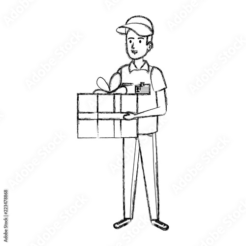 delivery worker with gift character