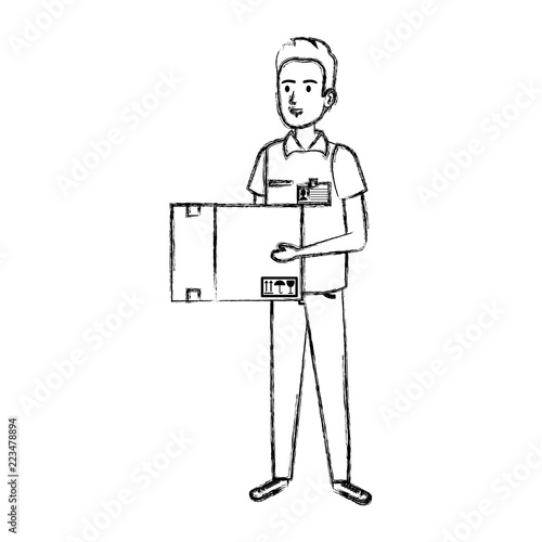 delivery worker lifting box character