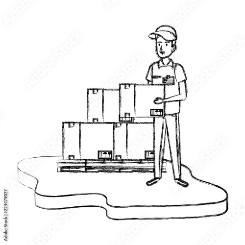 delivery worker with pile boxes