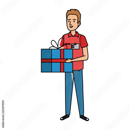 delivery worker with gift character