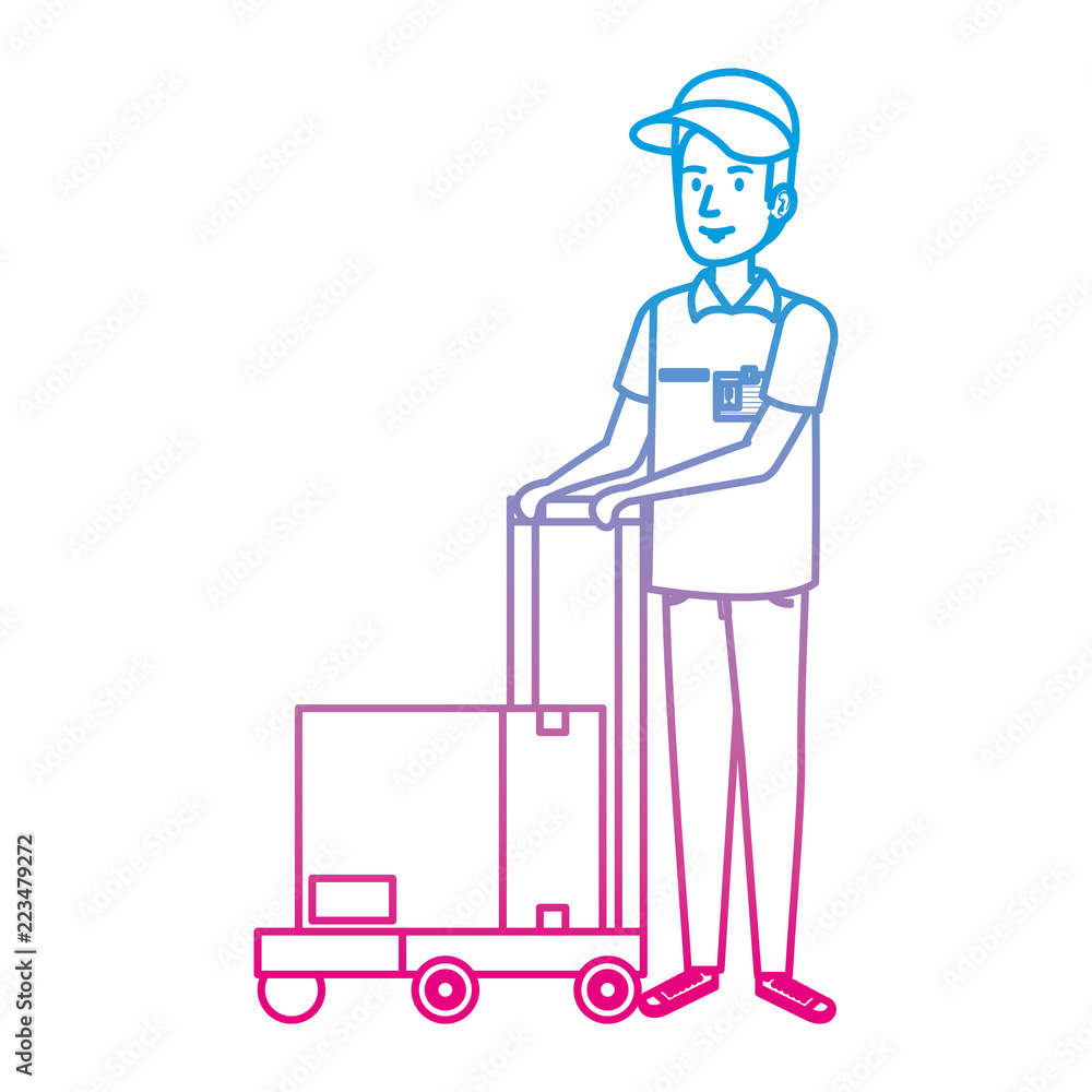 delivery worker with cart and box