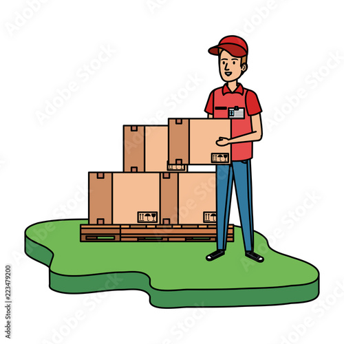 delivery worker with pile boxes