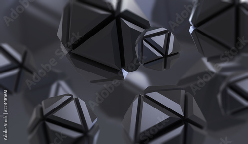 Abstract 3d rendering of chaotic geometric shapes in empty space. Futuristic background with tech abstract elements.