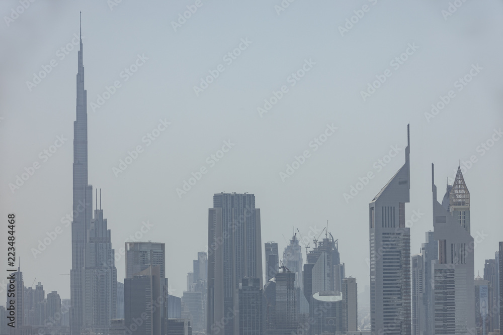 A hazy skyline of Dubai