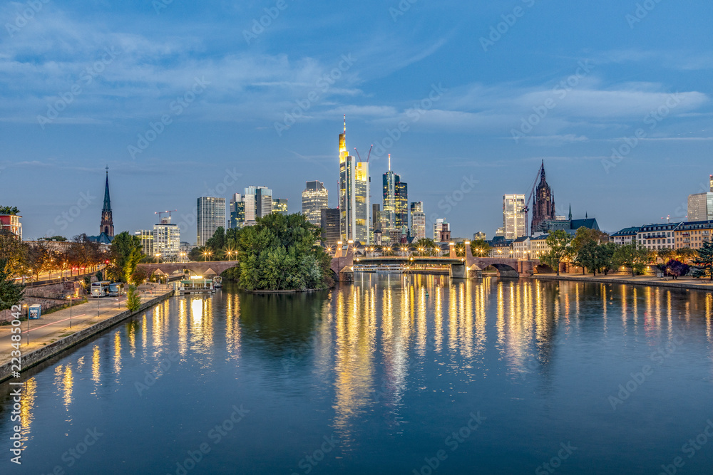 skyline of Frankfurt am Main with river Main in early morning
