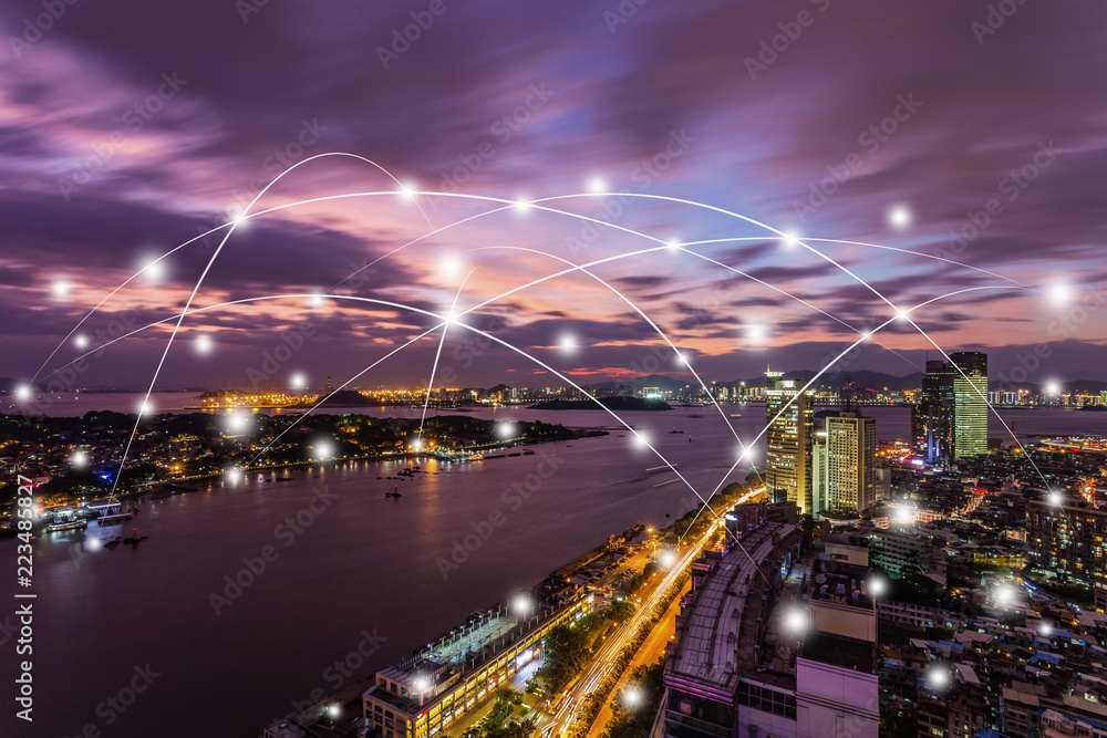 Fototapeta premium Xiamen City Scenery and Big Data Concept