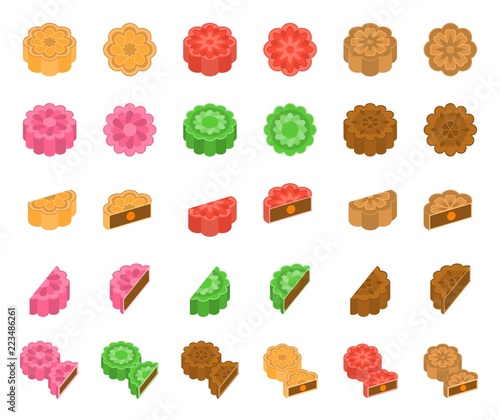 Chinese Mooncake for mid autumn festival in various taste, flat design