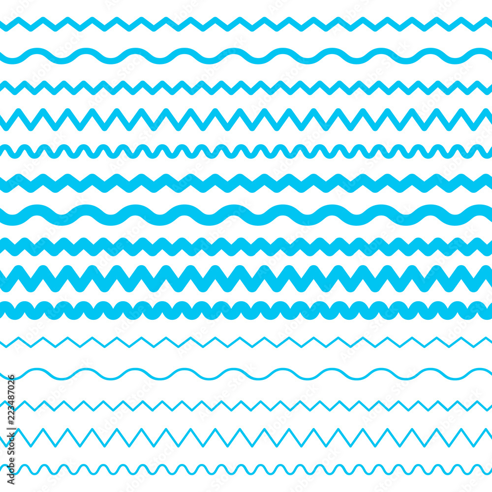 Sea Water Waves Vector Seamless Borders, Aqua Elements or Tide Lines