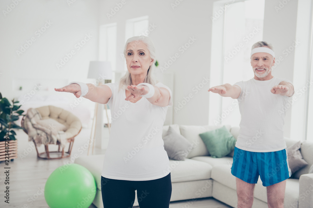 Obraz premium Two adorable healthy nice stylish positive sportive old married 