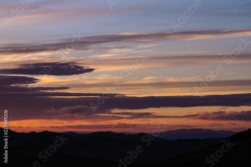 Sunset over Mongolian mountains