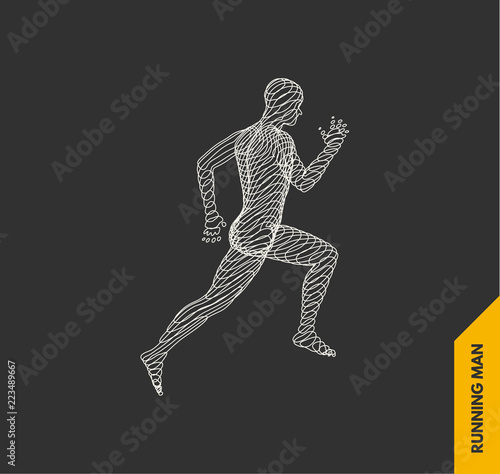 3d running man. Design for sport, business, science and technology. Vector illustration. Human body.