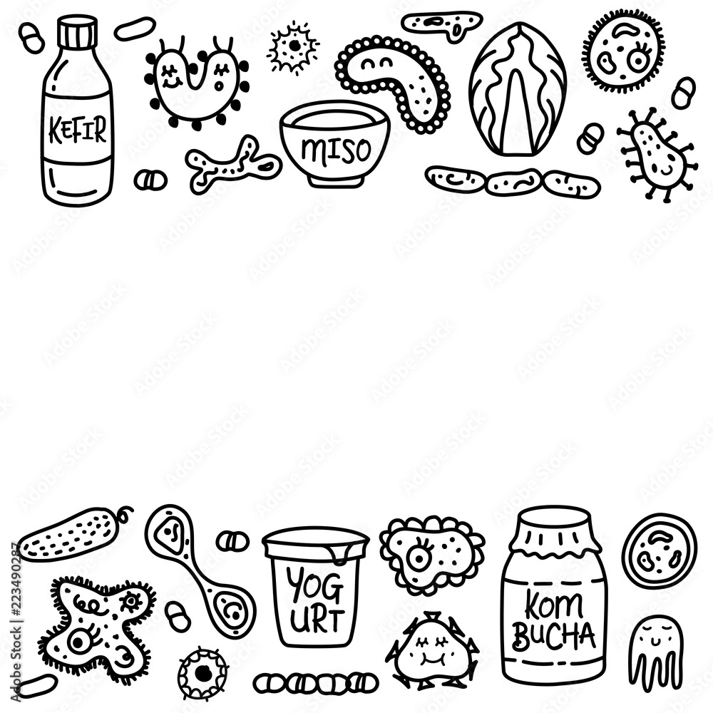 Ταπετσαρία Probiotics bacteria food medicine set template text