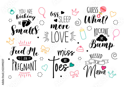 Vector pregnancy lettering set for motherhood and mama