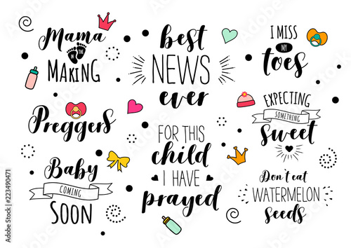 Pregnancy Mama mother pregnant quote lettering set