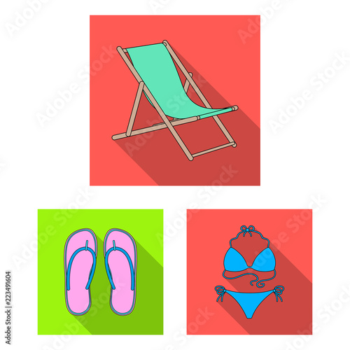 Summer rest flat icons in set collection for design. Beach accessory vector symbol stock web illustration.