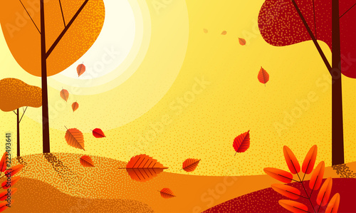 Golden autumn background with beautiful landscape.