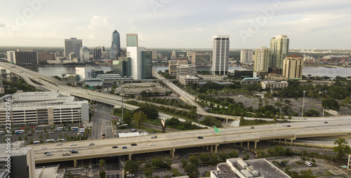 Aerial View Over Higwhays Downtown City Jacksonville Florida