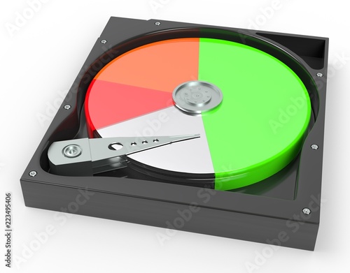 Hard disk drive inside with free and data diagram 3d illustration